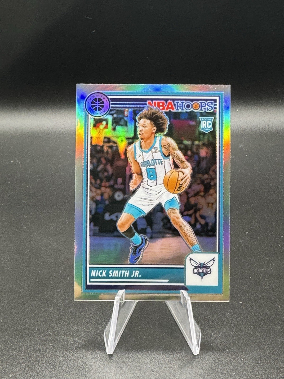 Nick Smith Jr. 2023-24 Panini NBA Hoops Premium Stock RC Silver SP #31 Hornets