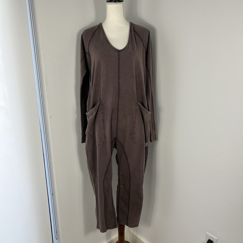 Free People Movement Hot Shot Long Sleeve Jumpsuit S Small Oversized Brown - Picture 2 of 11
