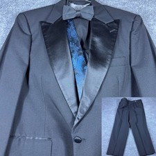 Christain Dior Mens Black Tuxedo Suit Set Peak Lapel Satin Vest Bow Tie 41 S 30W