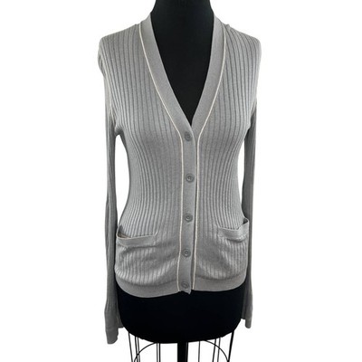 MARC BY MARC Gray Silk Cotton Cashmere Blent V-Neck Button-Up Cardigan Sweater L