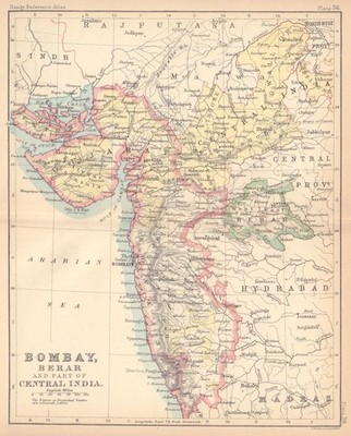 Britisch Indien West. Bombay, Berar & Teil Zentralindiens. BARTHOLOMÄUS 1888 Karte