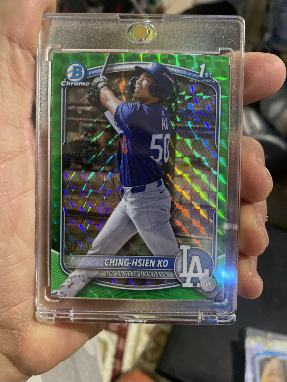 CHING-HSIEN KO 2025 BOWMAN CHROME 1ST GREEN GEOMETRIC DODGERS /99 Q4920