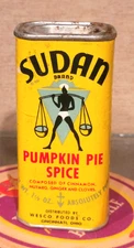 1950/60S VINTAGE SUDAN PUMPKIN PIE SPICE TIN WESCO FOODS CINCINNATI OHIO RECIPE