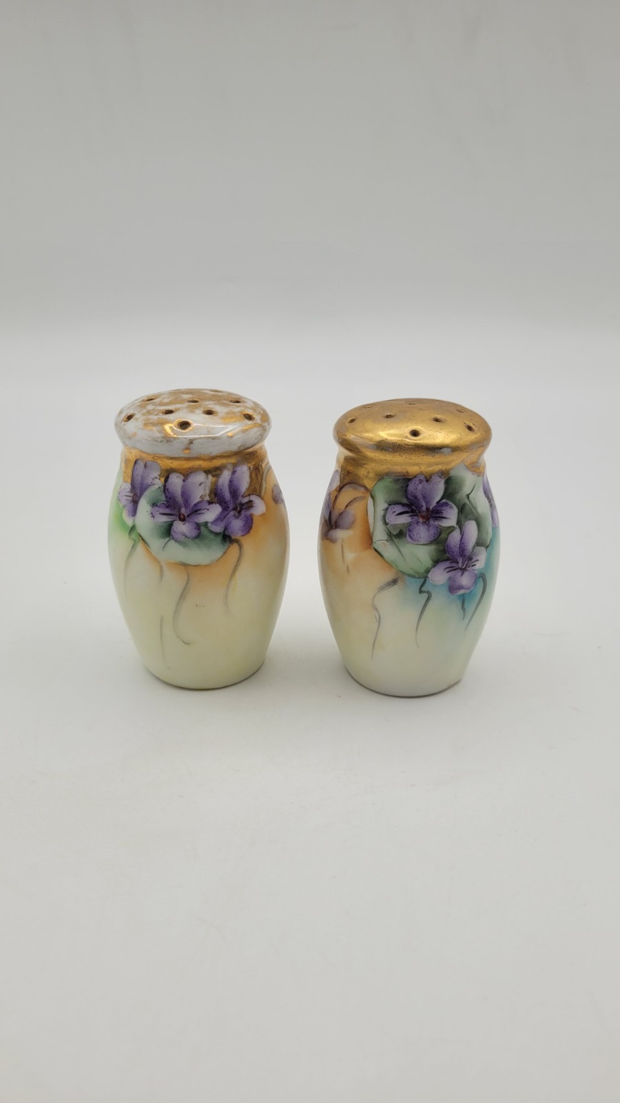 Vintage Porcelain Salt and Pepper Shaker Set With Purple Violet Flowers