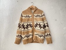 1960s vtg SNOWFLAKE SHAWL COLLAR COWICHAN STYLE WOOL CARDIGAN SWEATER M/L