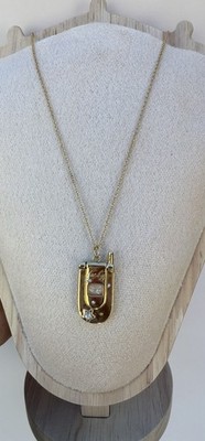 Gold   Flip Phone Pendant Necklace 80 s Nostalgia Necklace for Women opal detail