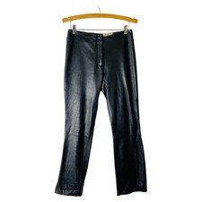 Vintage black leather moto evening straight leg trendy pants 4
