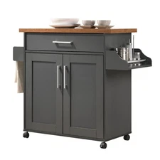 Rolling Wood Kitchen Island Cart with Spice Rack, Towel Rack, Utensil Drawer ...