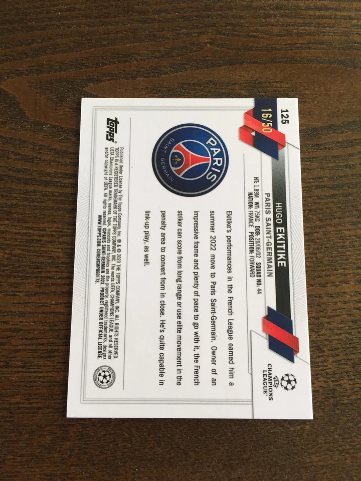 2022-23 Topps Chrome Hugo Ekitike RC Rookie Gold Diamond 16/50 France Liverpool - Image 2 of 2