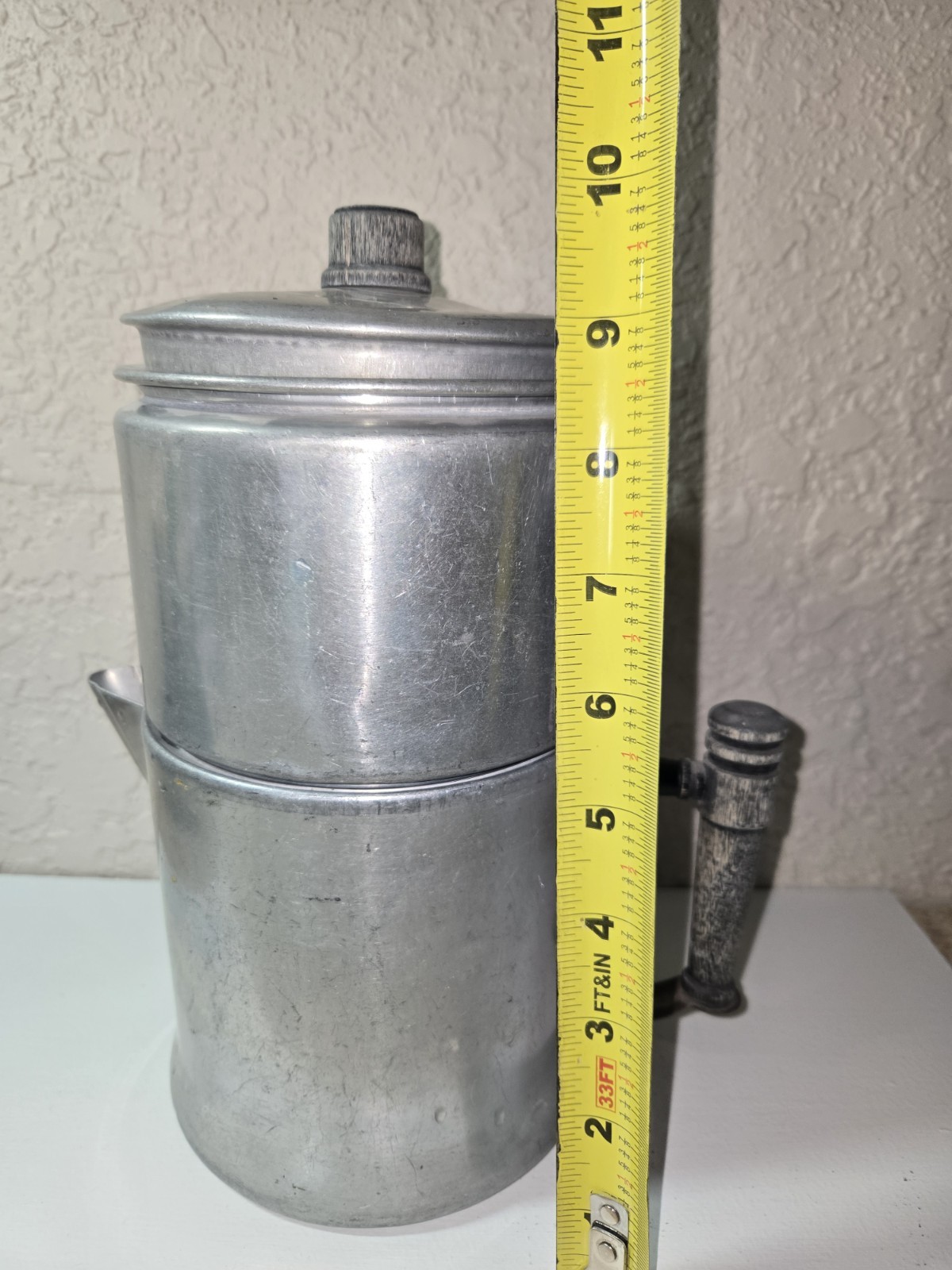 Vintage Drip-O-Lator 2-6 Cup Camping Coffee Pot Enterprise Aluminum Wood Handle