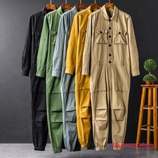 Men Performance Overalls Jumpsuit Coverall Romper Pants Solid Color Trouser Fall