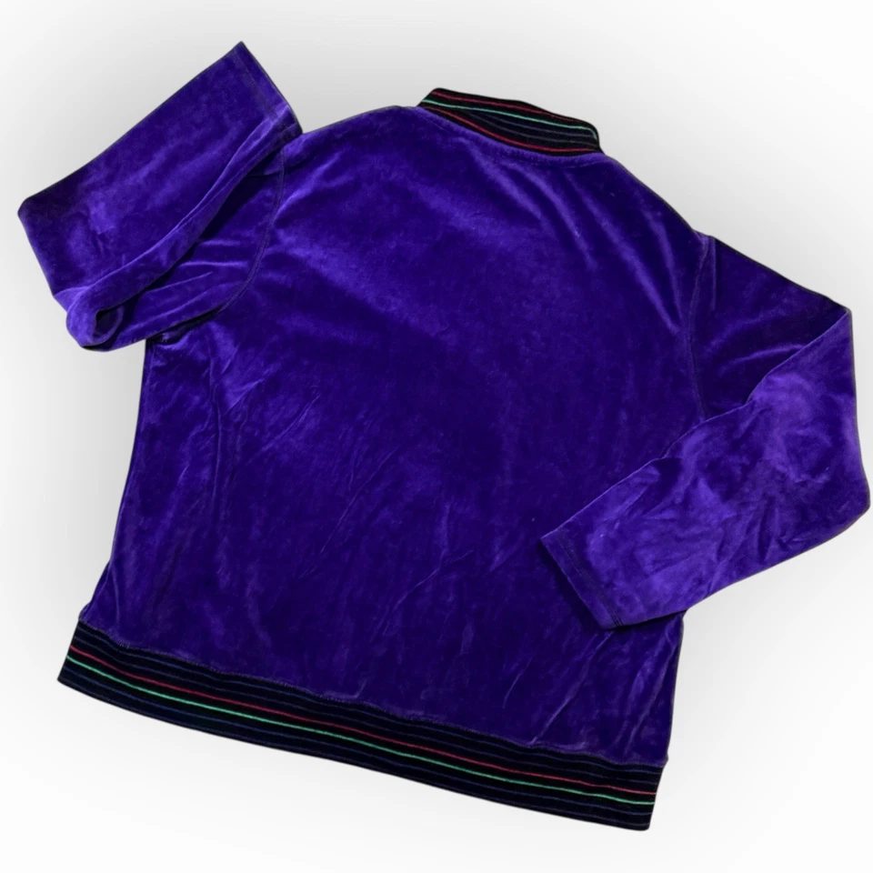 Chaqueta deportiva IActive Velour para mujer 2X púrpura negro cuello puños rayas Y2K Foto 3 de 4