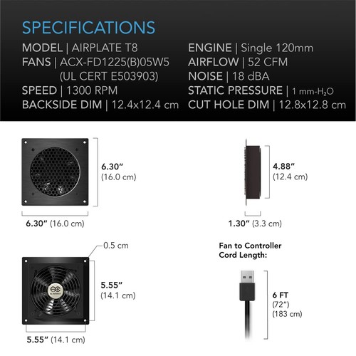 AIRPLATE T8, Quiet Cooling Dual-Fan System 6" with Thermostat Control, for Ho... - Picture 6 of 8