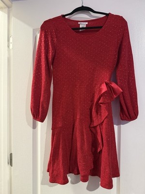 Bonnie Jean Girls Holiday Christmas Red Metallic Knit Ruffle Dress Size 16