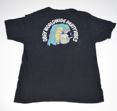 Obey Worldwide Party Vibes Parrot Drinking Beer Shirt Black XL Streetwear Y2K