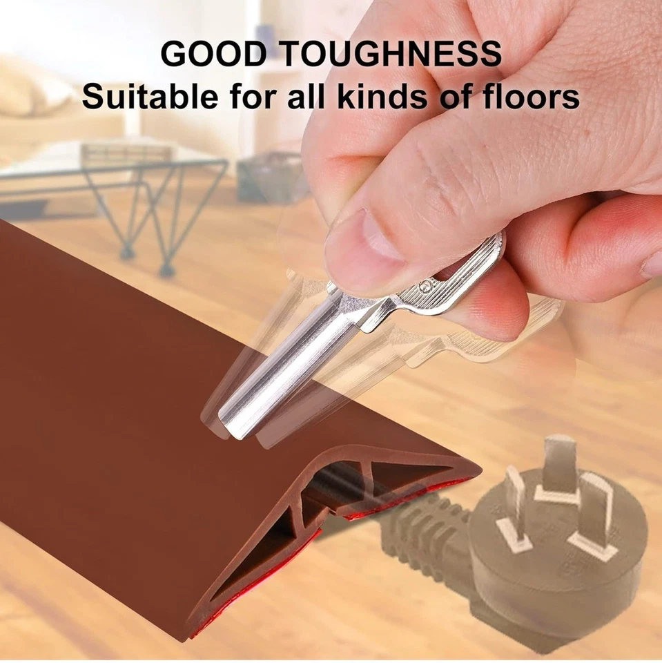 Cubierta de cable de piso de 10 pies protector de cable de silicona marrón fácil de instalar cable Foto 4 de 4