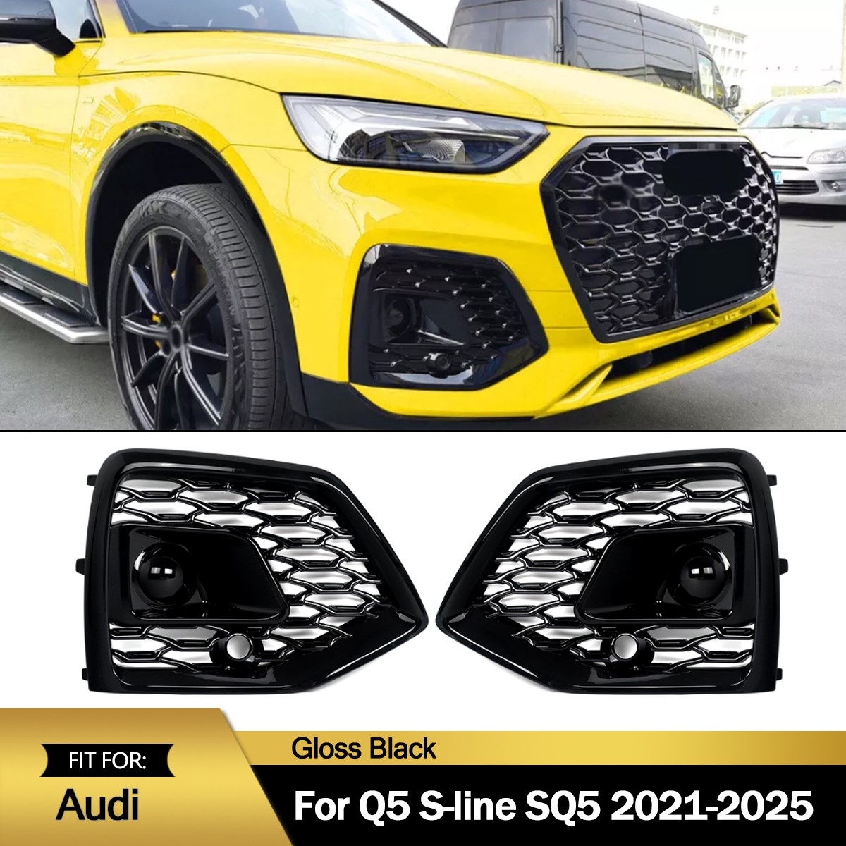 Gloss Black Honeycomb Fog Light Grille Cover ACC For AUDI Q5 S