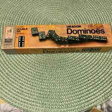 Vintage 1970 Milton Bradley Halsam Double Six Dragon Wooden Dominoes 28 pieces