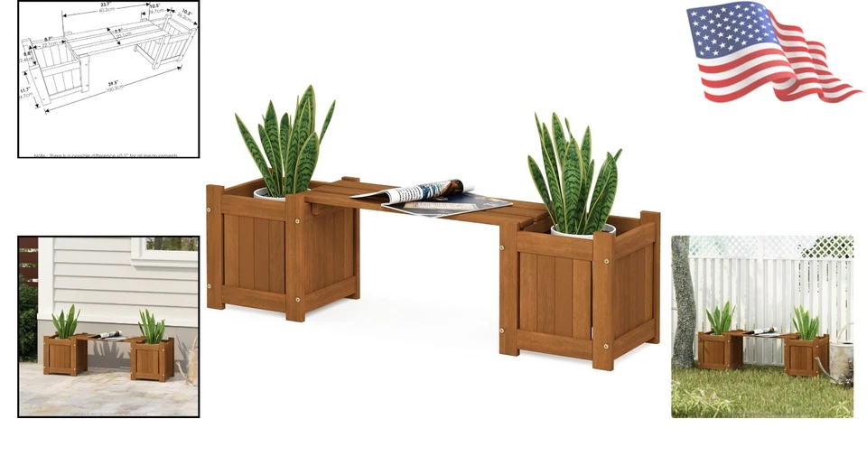 Mini plantador externo de madeira natural Meranti com assentos para jardins elegantes - Imagem 2 de 4