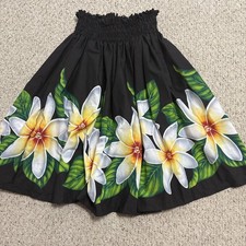 BLACK WITH PLUMERIA HAWAIIAN PA'U HULA SKIRT 29 LONG MADE IN HAWAII
