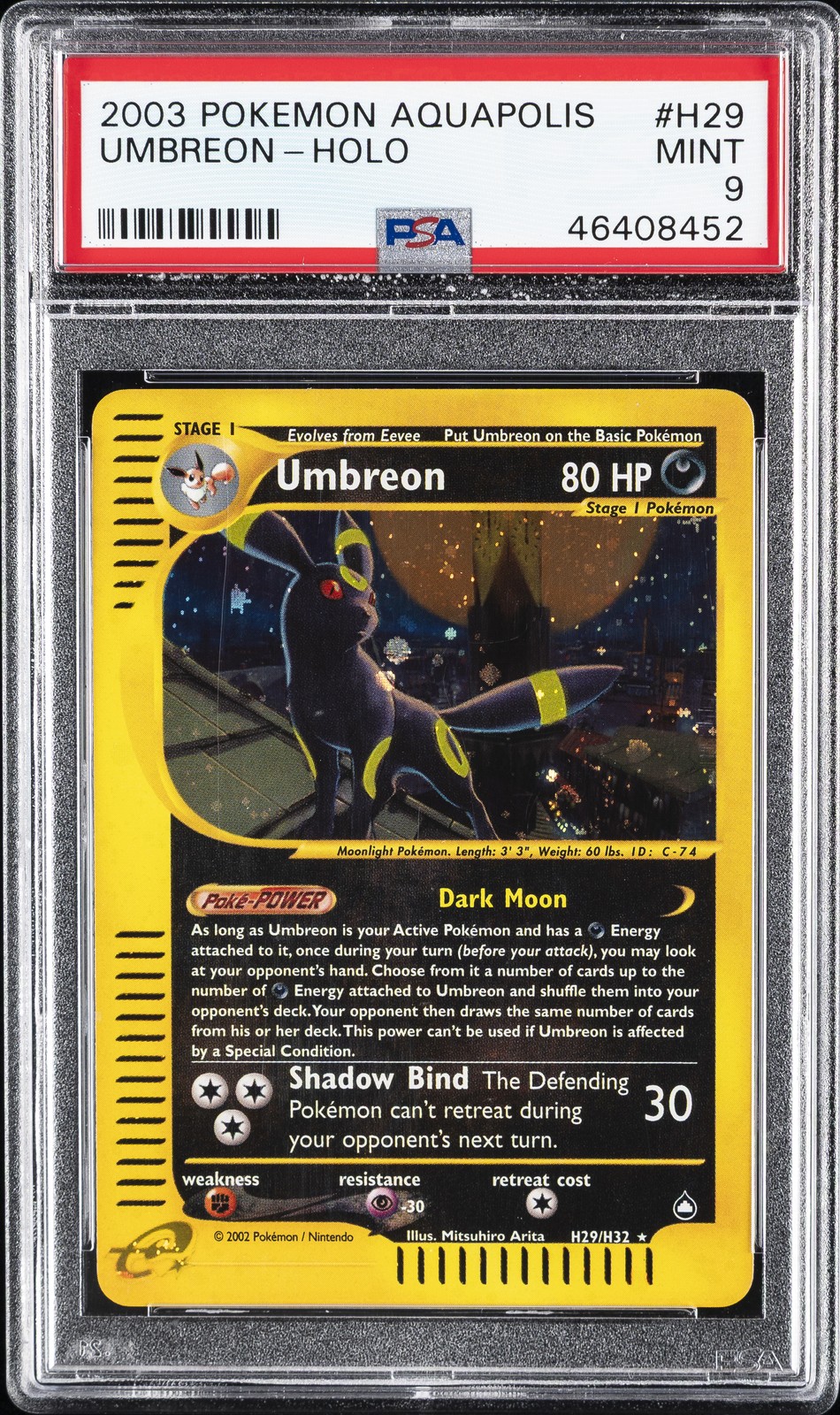 2003 POKEMON AQUAPOLIS #H29 UMBREON-HOLO PSA 9