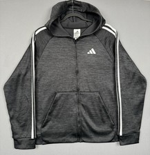 Adidas Gray Full Zip Track Jacket Youth XL 18/20 Hooded 3 Stripes White Soccer