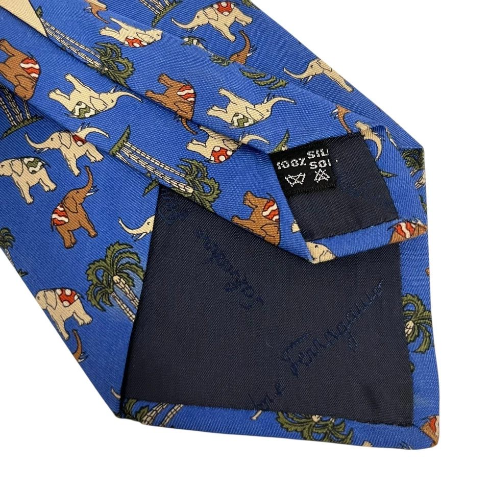 Salvatore Ferragamo Hombre Corbata Elefantes Azul Satinado Seda 3 5/8" (W) x 57" (L) guc Foto 4 de 4