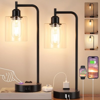Industrial Touch Table Lamps for Bedrooms Set of 2 - 3-Way Dimmable Nightstan...