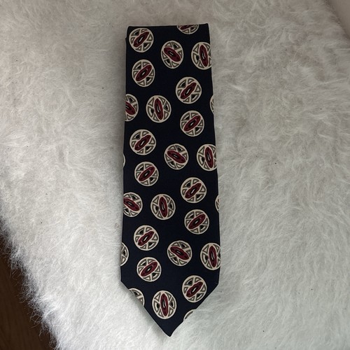 Nino Cerruti Men's Neck Tie 100% Silk Made In USA 3.5" Wide Navy Red Wh PERFECT - Picture 6 of 10