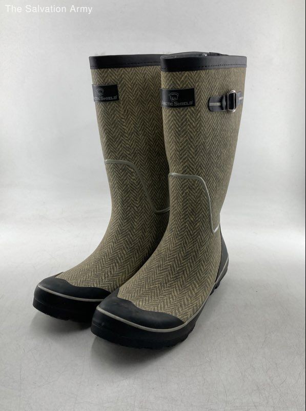 Arctic Shield Womens Black Cream Herringbone Sherpa Lined Snow Boots Size 9