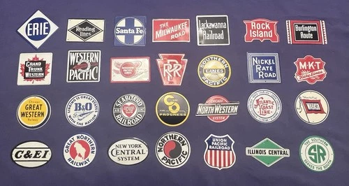 28x VINTAGE 1950's TIN MINI POST CEREAL RAILROAD ADVERTISING TRAIN RR SIGN SET