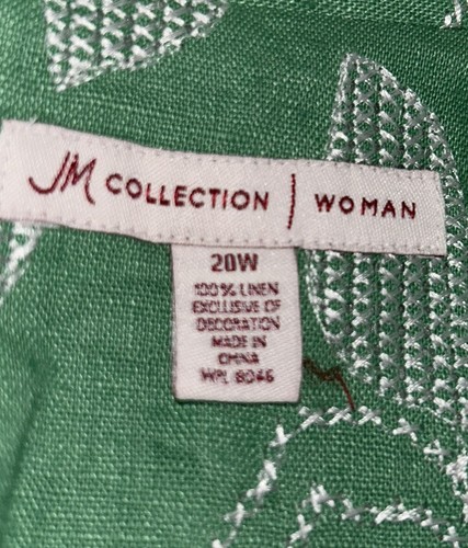 JM Collection Jacket Sz PLUS 20W Green White Embroidered 100% Linen Buttons EUC - Picture 8 of 9