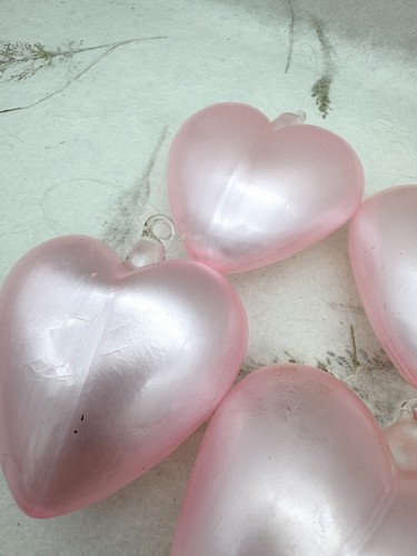 VTG 8 Hand Blown Glass Hearts 3.25” Pink Frosted Ornaments Victorian Flaws As Is - Picture 14 of 23
