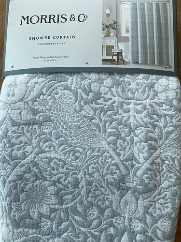 Morris & Co~Chrysanthemum~ Floral~Luxury Shower Curtain~Gray & white~NWT~