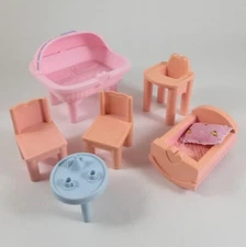 Vintage Playskool Dollhouse Nursery Twin Bassinet Cradle Crib Highchair (6 Pc)