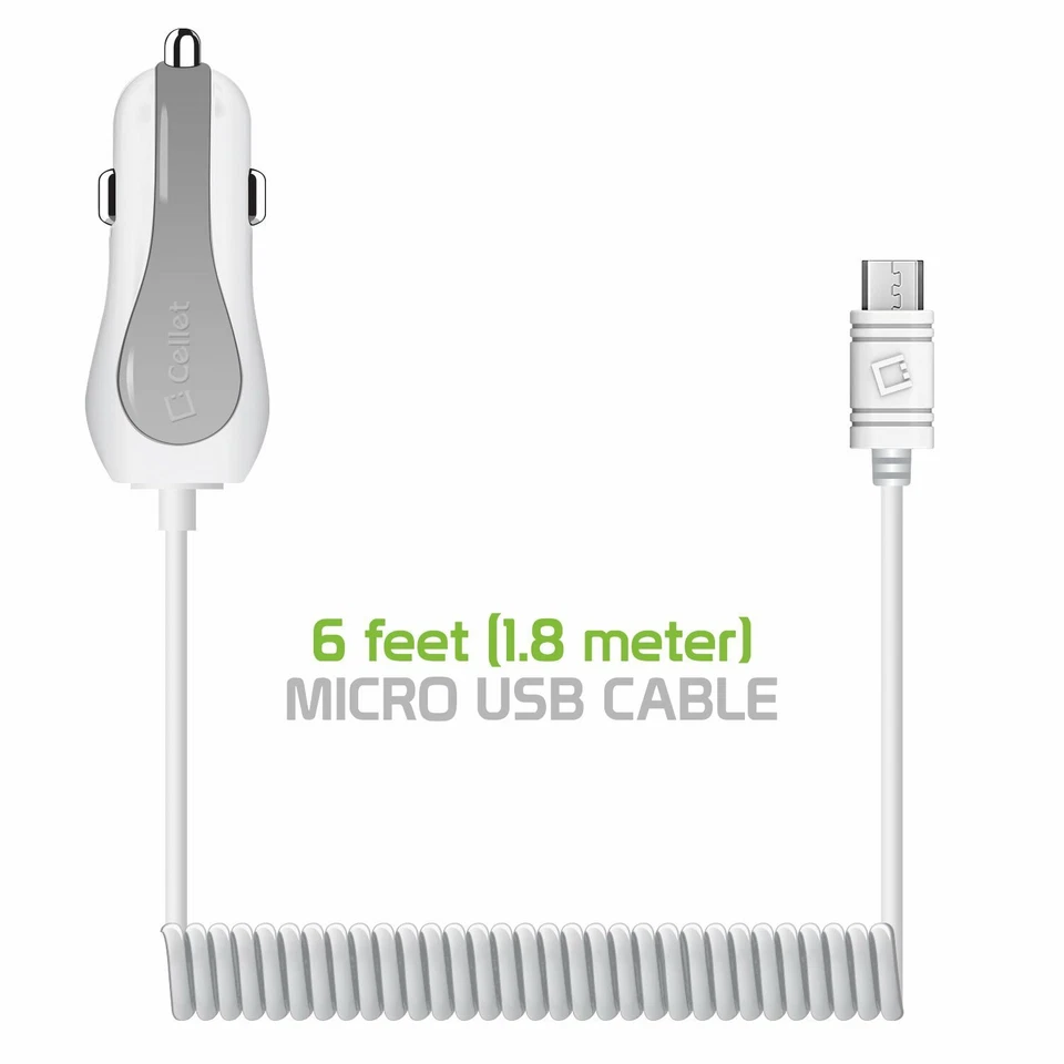 Micro USB Car Charger with Extra USB Port High Powered 12 Watt Coiled Cable - Image 4 of 4