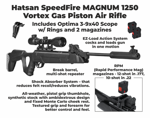 Hatsan SpeedFire Magnum 1250 .177 Cal Black QE Break Barrel Air Rifle - Picture 4 of 10
