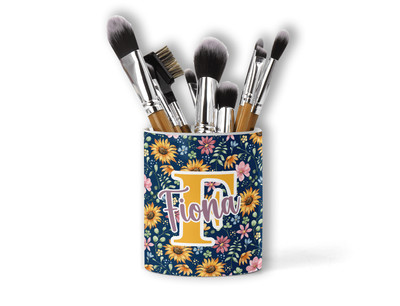 Sonnenblume Marineblau Gelb Make-up Aufbewahrung Caddy Pinsel MUA Personalisiert Name