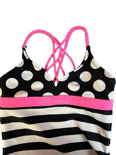 Girls SO Swimsuit Size 10, Black/White Stripes, Pink Straps - Picture 4 of 8