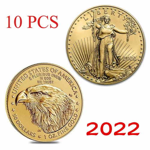 10 pcs 2022 - 1oz US Statue of Liberty Gold Plated Coin - American Eagle