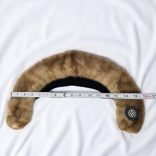 Vintage Mink Fur Collar Rhinestone Button Accent Elegant Women's Black Lining - Picture 6 of 8