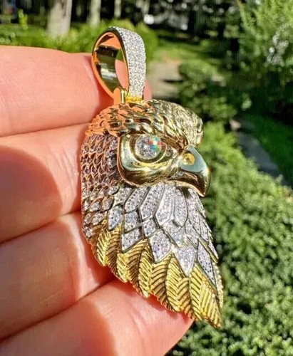 Mid Flight Eagle Pendant 3.12Ct Round Lab Created Diamond 14K Yellow Gold Plated - Picture 6 of 6