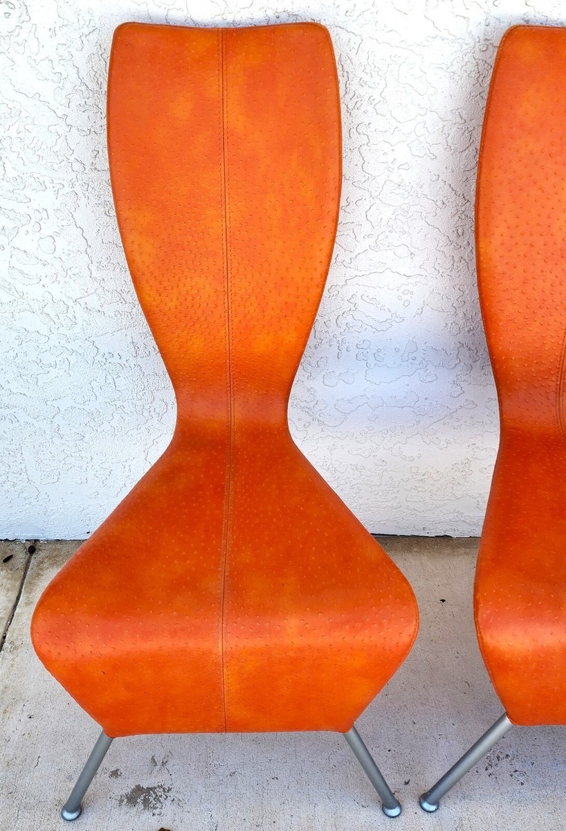 MCM Leather Dining Chairs Ostrich Italian French by La Tour Eiffel