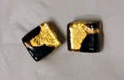 square stud earrings Lucite and Gold leaf