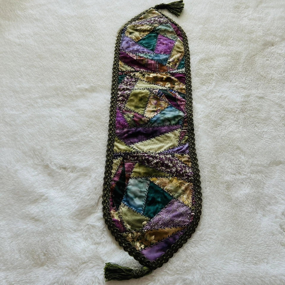 New Handmade Crazy Quilt Block Table Topper, Runner - Image 3 of 4