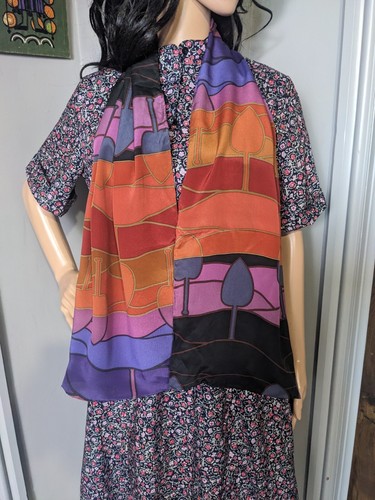Fox & Chave Art Long Scarf Silk Tulip Deco Nouveau 58" - Picture 3 of 7