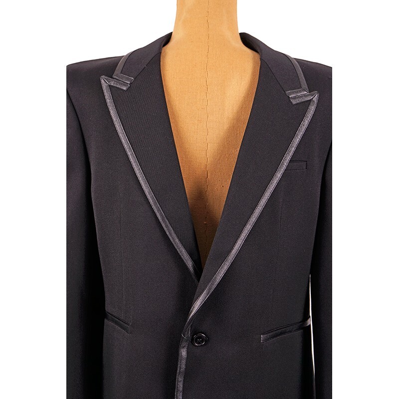 GIACCA BLAZER 52 NUOVA $3 290 SAINT LAURENT UOMO LANA NERA FINITURE IN PELLE aderente