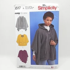 Simplicity 8517 Misses' Pullover Poncho Hooded Sewing Pattern Size XS-XL Uncut