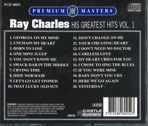 788A NEW SEALED (CD) Ray Charles - HIS GREATEST - Picture 2 of 3