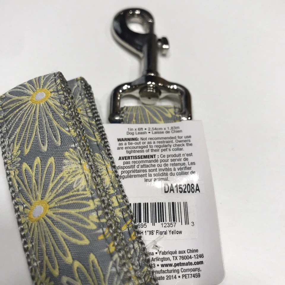 Correa de nailon Petmate para perros grandes plateada con flores amarillas Foto 4 de 4
